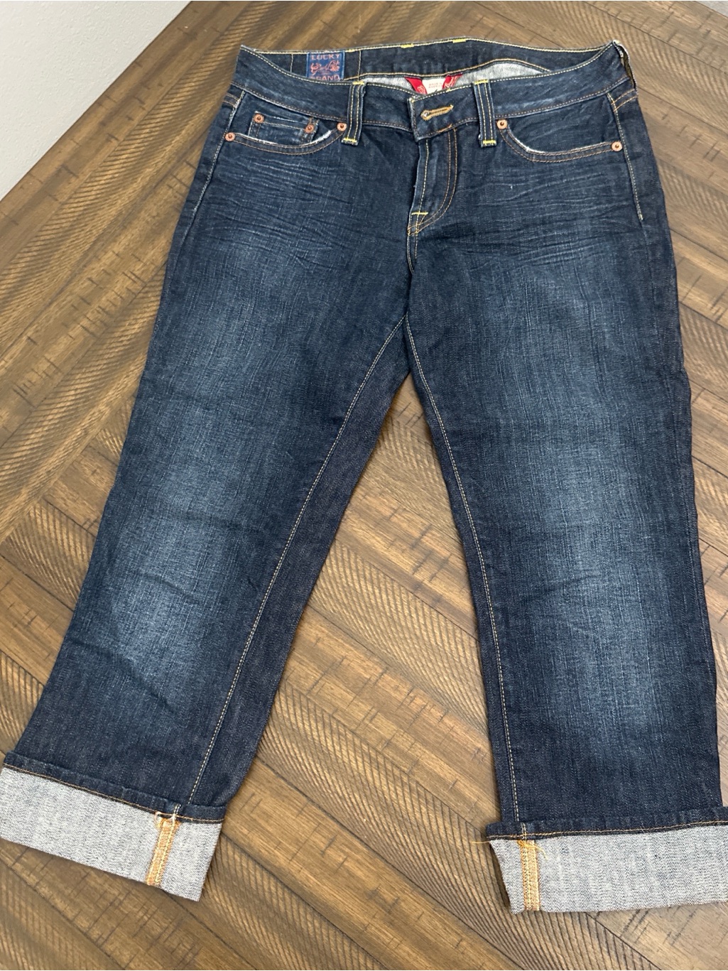 Lucky Brand Dark Indigo Boyfriend Cuffed Jeans